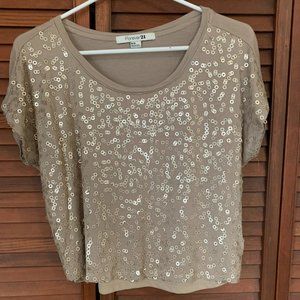 Forever 21 Tan Sequin Top Size M
